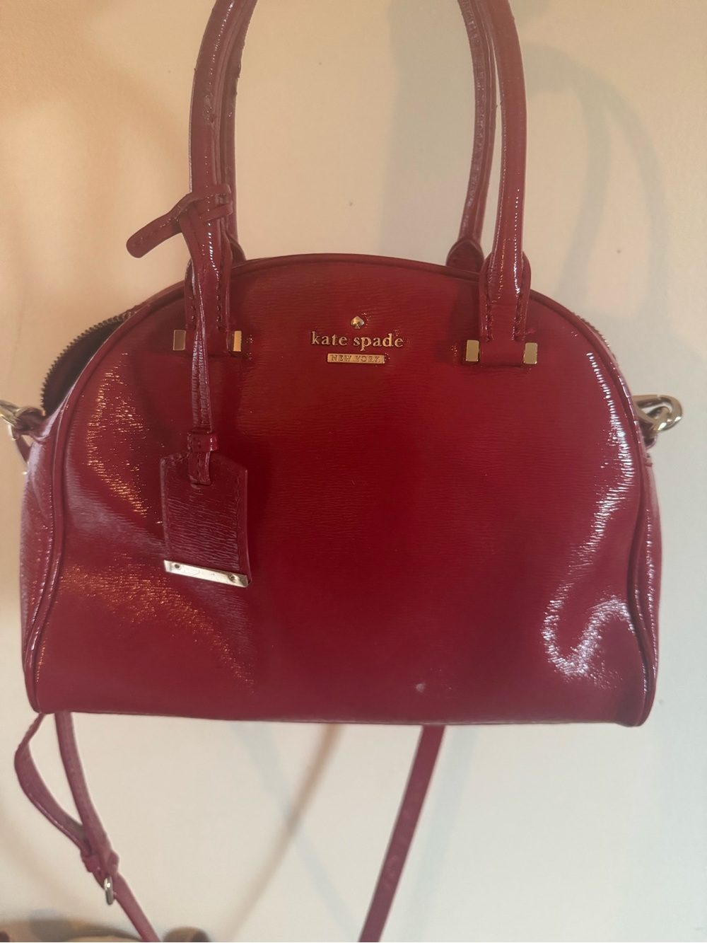 kate spade red patent dome satchel with detachable strap